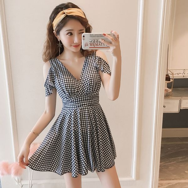 

sailangqi один цельный живот покрытия для похудения юбки небольшой сбор груди стального кронштейна купальника консервативных женщин купальни, Black;red