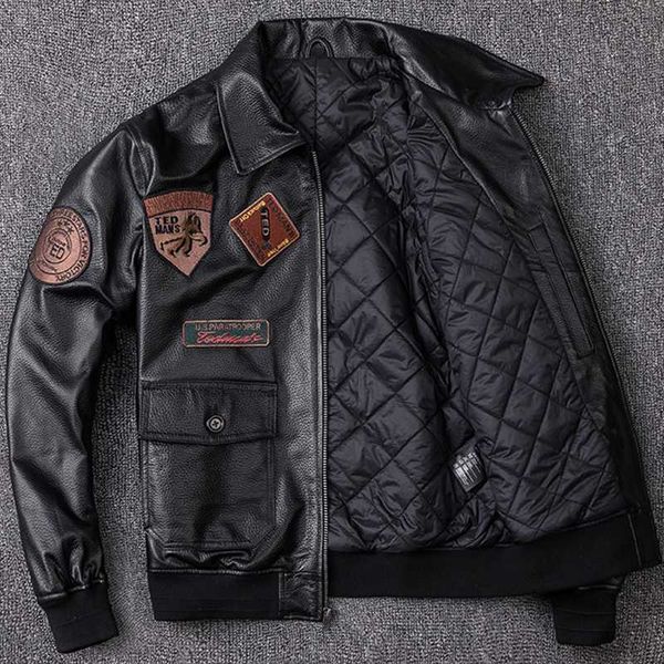 

2020 men flight pilot jacket plus size 5xl genuine sheepskin slim american leather coat, Black