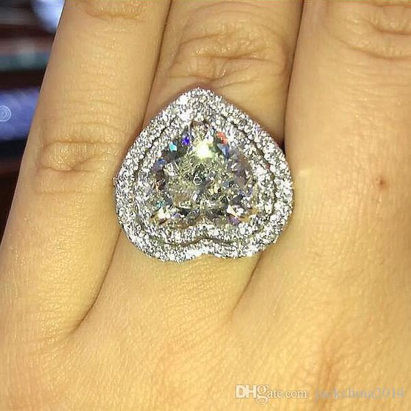 

size 6-10 sparkling luxury jewelry 925 sterling silver heart shape white z cz diamond gemstones eternity women wedding lover ring gift, Slivery;golden