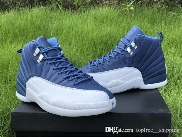 

release air authentic 12 indigo stone blue basketball shoes retro men legend blue obsidian 12s real carbon fiber sports sneakers with box