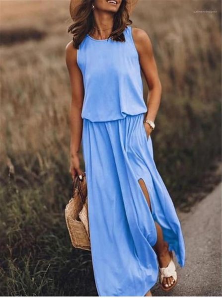 

solid color dresses womens 2020 summer designers dress womens casual plus size split dress fashion sleeveless, Black;gray