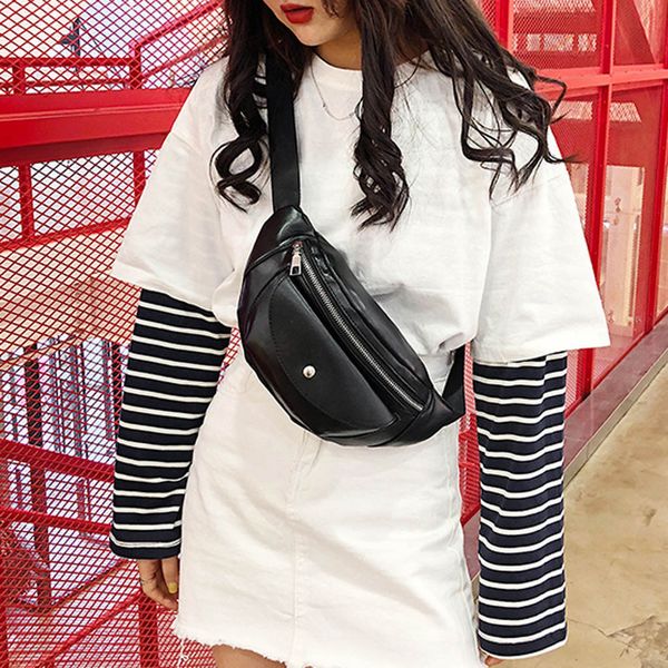 

solid color black fashion bag shoulder waterproof crossbody bags chest bag sports portable small mini waist purse borse