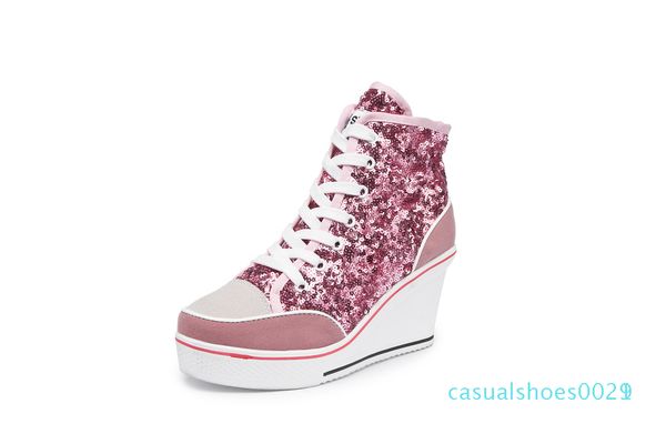 

12019 spring autumn women's shoes pink black silver glitter vulcanize shoes woman platform wedge sneakers casual zapatos de mujer c21