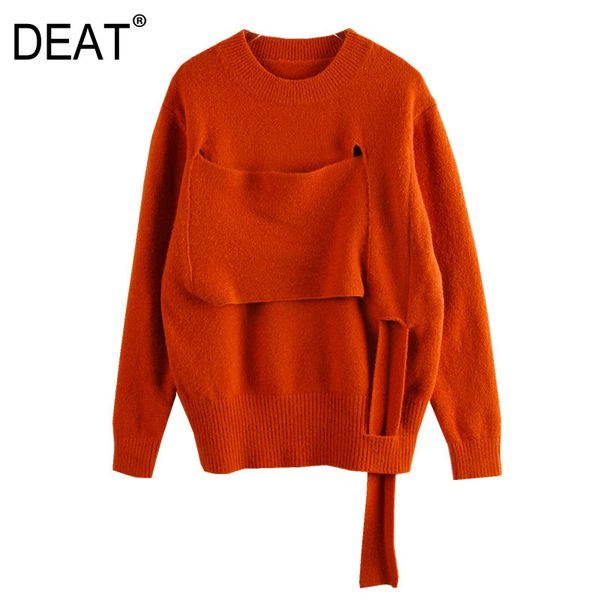 

deat] hollow out knitted pullovers sweater loose fit round neck long sleeve women new fashion tide spring autumn 2020 13s842, White;black