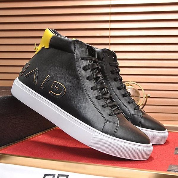 

high reverse sneakers in leather men boots outdoor walking vintage shoes lace -up plus size casual men shoes fast delivery, Black