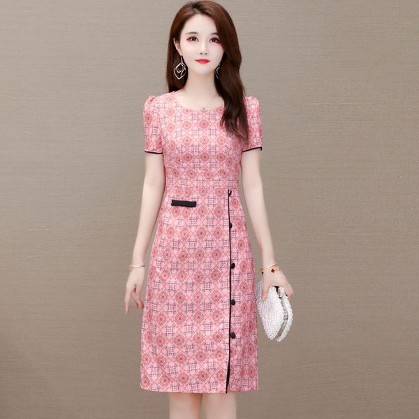 

egdvi 2020 лето новый приталенный элегантный модный молодой отпечатанные трусы платье женщин платья средней длины большой размер короткий ру, Black;gray