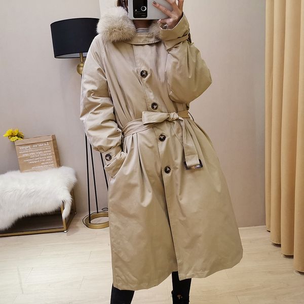 

e6mgn 2019 fall/winter new korean style fashion fox fur windbreaker trench coat women's mid-length waist-closed knee-high loose all-mat, Black