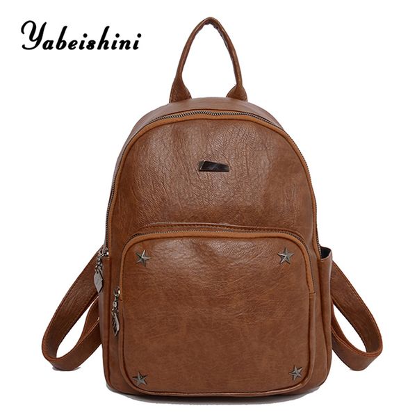 

2020 brown female travel backpack high capacity pu leather backpacks for teenage girls preppy women school bag sac a dos
