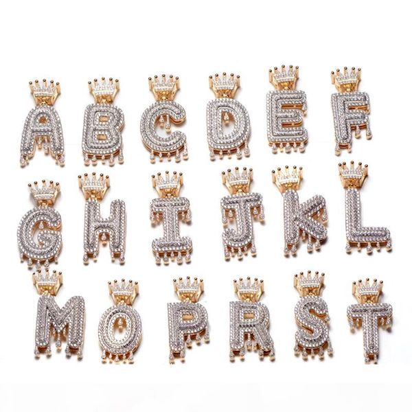 

custom crown drip initials bubble letters necklaces & pendant for men women cubic zircon hip hop jewelry with 20inch rope chain, Silver