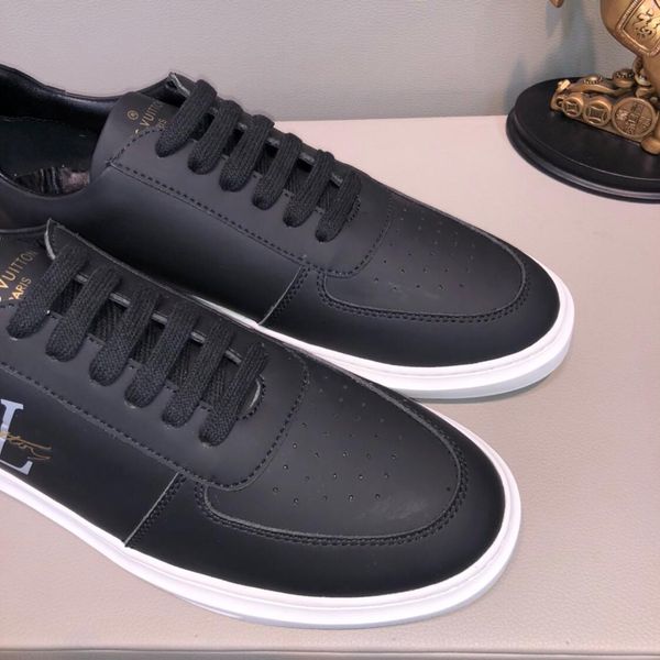 

2019a new men's increased sneakers, trend leather small white shoes, comfortable lace low shoes, original box packaging: 38-44, Black