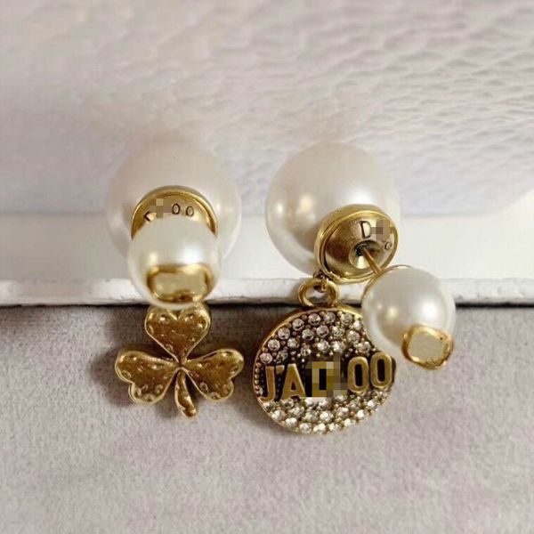

d home earrings bronze diamond letter pattern di home size beads earrings female ornaments, White