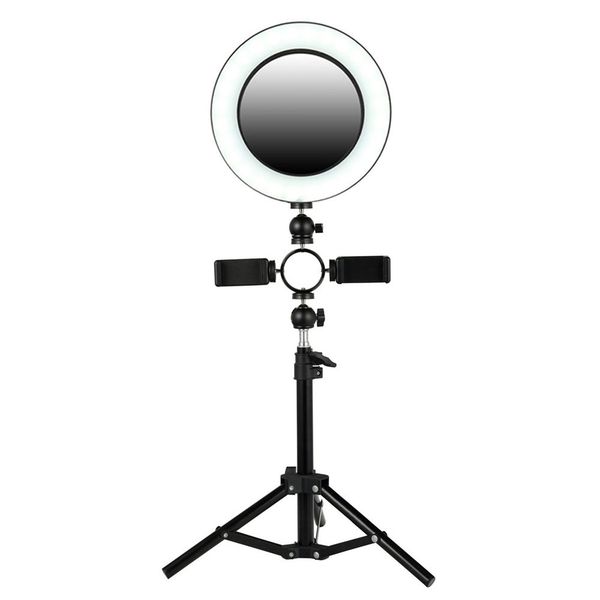 

8 inches ring light with mirror 2 phone holder and 0.5m table tripod stand for yutube instagram led video selfie make up light