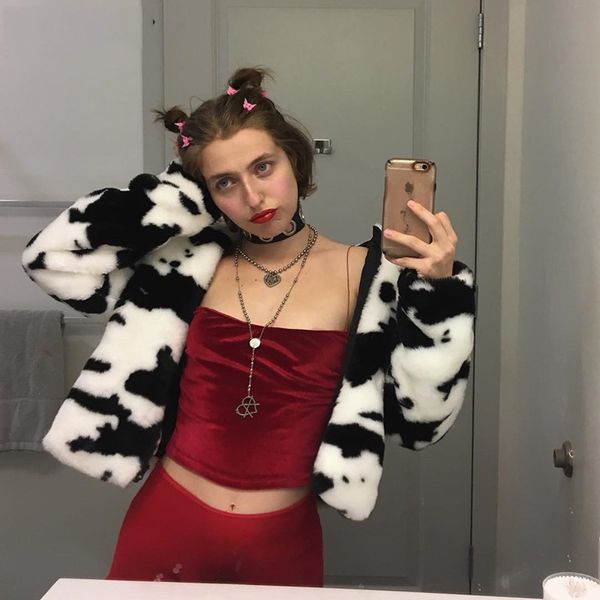 

women's fur & faux coats for women cow print teddy jacket modis longslive zipper casual warm autumn winter 2021 harajuku coat female, Black