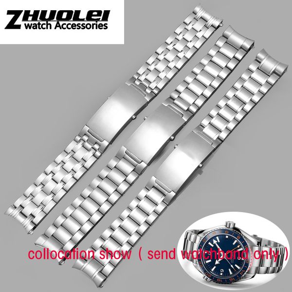 

for o-mega 007 wristband 18mm 22mm 20mm silver stainless steel solid link watchband strap folding clasp safety men correa de rel273l, Black;brown