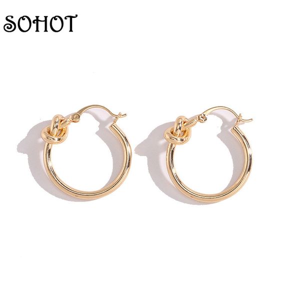 

sominimalist style round circle knot alloy women hoop earrings korean new ins for female party jewelry bijoux, Golden;silver