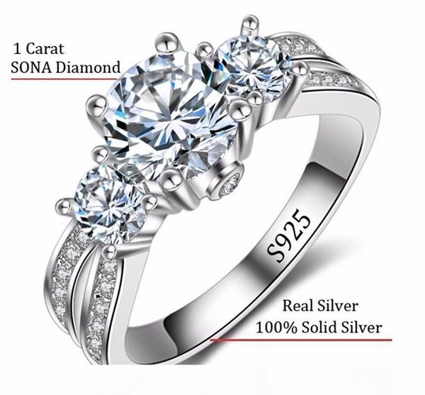 

y fine jewelry ring silver real 925 sterling silver wedding rings set 1 carat sona cz diamant engagement rings for women rx036, Slivery;golden