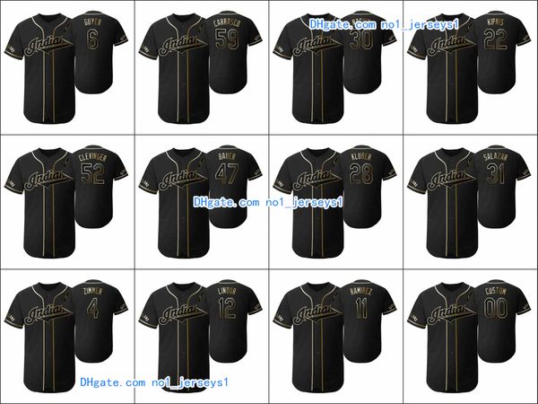 

cleveland indians men #22 jason kipnis 11 jose ramirez 12 francisco lindor women youth golden edition flex base custom jersey, Black