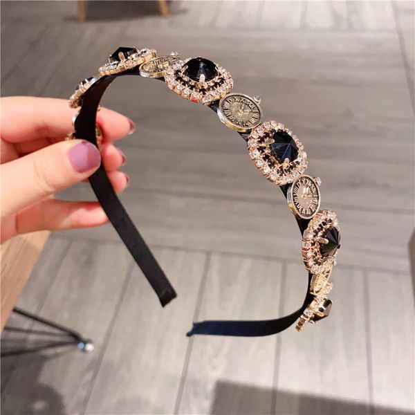 Luxurious Baroque Style Hair Hoop Bella gemma artificiale rotondo piccolo strass e orologio design ornamento fascia vendita all'ingrosso