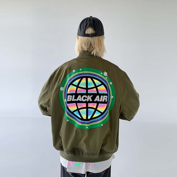 

streetwear reflective jacket male windbreaker bomber jacket oversize casual coat, Black;brown