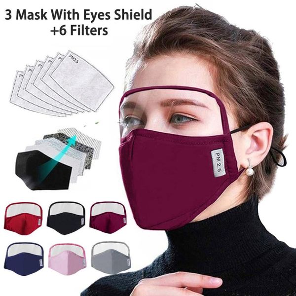 

3шт взрослых многоразовое лицо maks с фильтром и съемного eye shield facemaks для женщин для мужчин для лица maks многоразового mascarillas, Black