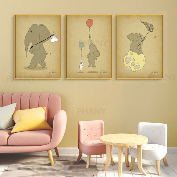 

cartoon baby animal elephant canvas poster kawaii nursery wall art decoration print nordic picture children bedroom decor
