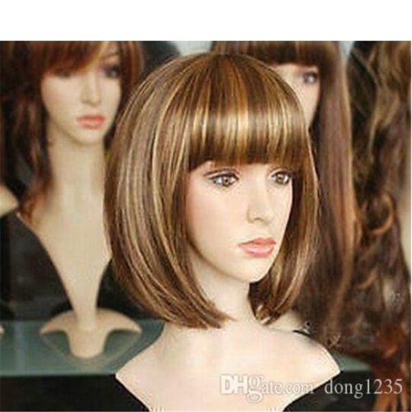 

sell new - brown & gold mixed short women wig /synthetic wig, Black