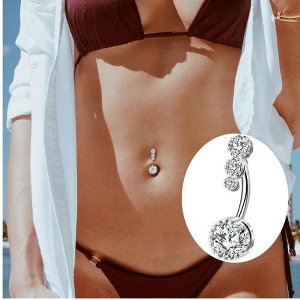 

fashion dangling navel belly button rings belly piercing crystal steel woman body jewelry barbell women accessories, Silver