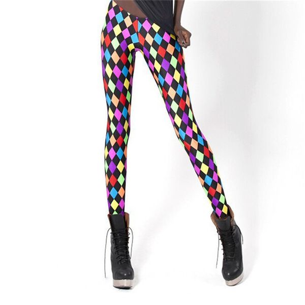

colours geometric diamond leggings elastic fitness digital printed elastic thin punk striped fahsion ladies pants, Black