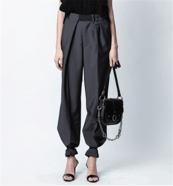 

2020 autumn fashion wool trousers dark gray long trousers slim waistband high waist fashion long pants, Black;white