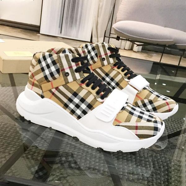 

new arrival mens boots drop ship vintage check cotton sneakers outdoor walking fashion comfortable shoes high lace -up casual men shoes, Black