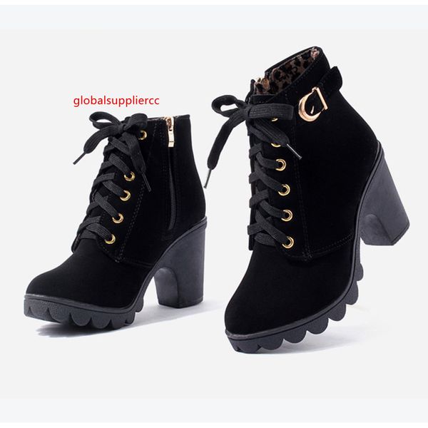 

selling ankle boots womens chunky heels lace up fashion boots suede leather classic ladies boots, Black;green