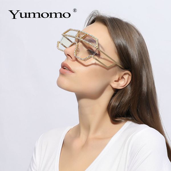 

luxury 10 color one piece lens rhinestone sunglasses women oversized square sun glasses brand designer men sun glasses uv40011, White;black