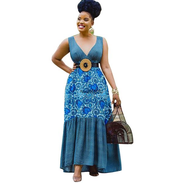 

new style african dashiki fashion sleeveless flower print voluminous dress loose long maxi dress african dresses for women, Red