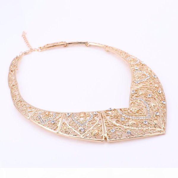 

bridal wedding african beads jewelry sets gold plated crystal women new design heart necklace earrings bangle ring jewelry sets, Black