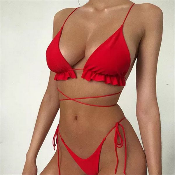 

2pcs women summer diy bandage cross neon green swimwear bikini set bra triangle suit swimsuit bathing suit swimming suit, White;black