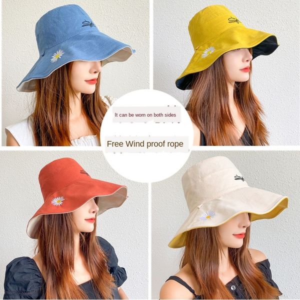 

fisherman children's summer korean fisherman sunscreen fashion sun double-sided daisy big eaves cover basin hat outdoor sunscreen hat, Blue;gray