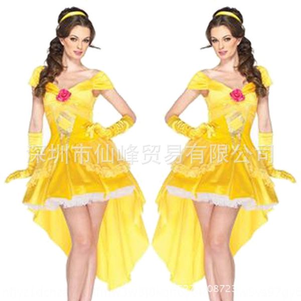 

новой сказка желтого ребенок обслуживание размера стороны обслуживания princess stage princess костюм сценический костюм, Black;red