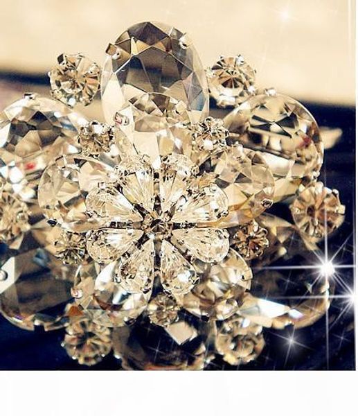 

selling europe fashion luxury 3d flower bracelet crystal glass bangle with long elegant dress qulity, Silver