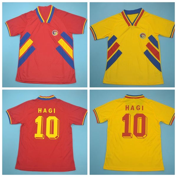 1994 Retro Rumänien Vinatge Hagi Fußballtrikot 6 Chiriches 10 Maximal atmungsaktiv rot gelb Sportfußball -Hemd Kits Custom Name Name Nummer