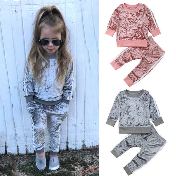 

toddler girl clothes spring kids sport suits children clothing sets t-shirt+pants 2pcs velvet girls clothes tracksuit outfit, White