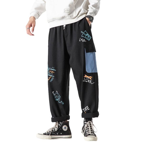 

мужчины корейских шаровары мужские chic harajuku черный sweatpants joggers мужской hip hop повседневный штаны cargo, Black