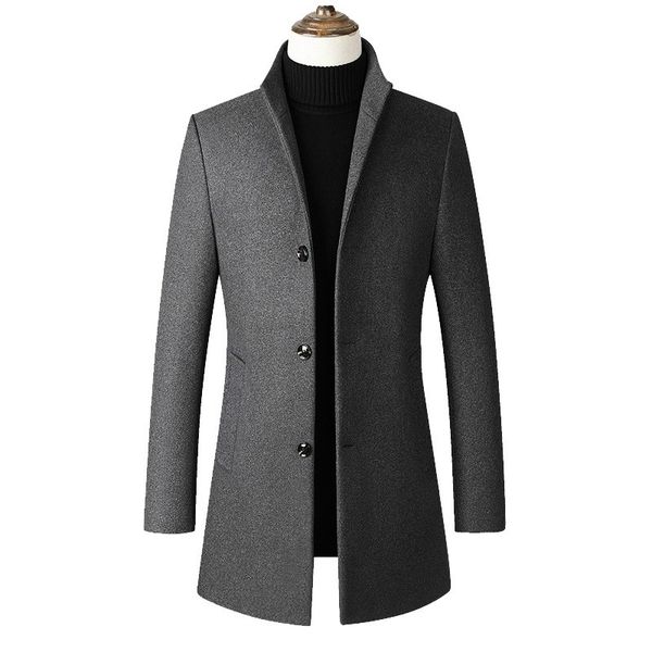 

autumn men's windbreaker jacket slim long overcoat men plus size trench coat fashion 3xl 4xl stand collar casual wool coat male, Tan;black