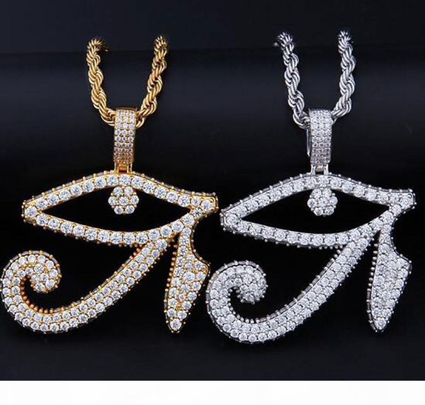

14k gold iced out the eyes of horus pendant necklace mens gifts hip hop micro pave cubic zirconia simulated diamonds necklace, Silver
