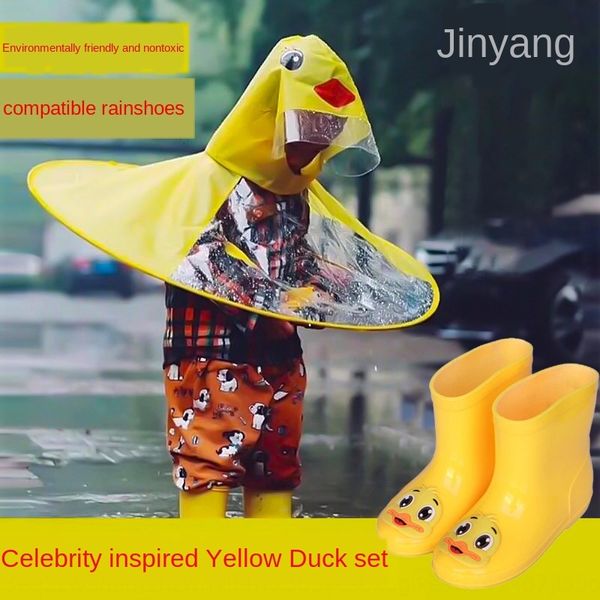 

56fsa raincoat baby umbrella boots cloak rain shoes girl suit ufo kindergarten student little yellow children boy duck rain shoes hat umbrel, Black
