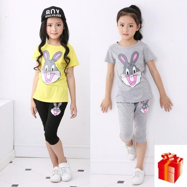 

children suit summer girls sports suit cotton cartoon short sleeve t-shirt 2pcs girls clothes teenage girl clothes boutique sets, White