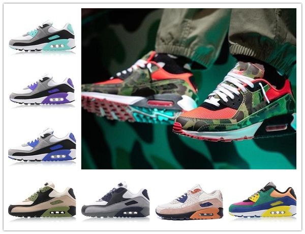

2020 latest 90 mens womens running shoes camo bred triple white black red 90s mens trainers cushion surface sports sneakers size 36-45