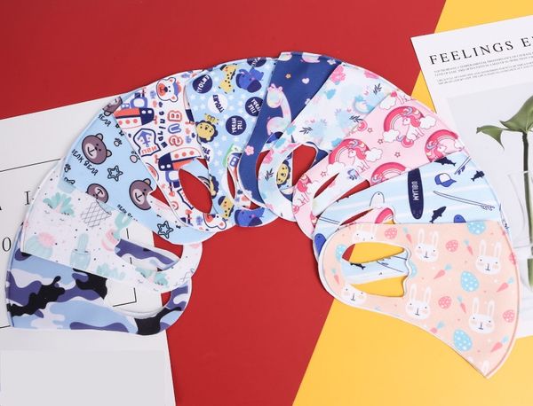 

2020 ice silk children protective masks boys girls cartoon mouth kids anti-dust breathable earloop washable reusable cotton face masks