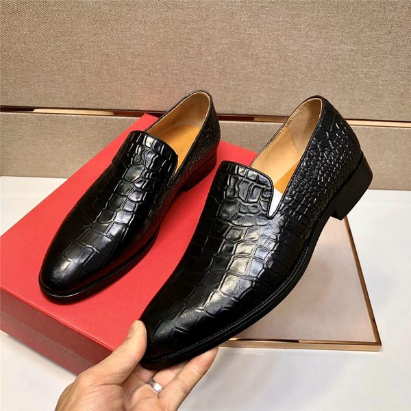

men shoes genuine leather formal business multi color male shoe round toe retro comfortable breathable, Black