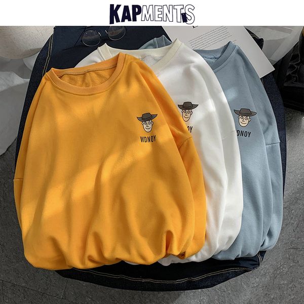 

men's hoodies & sweatshirts kapments men korean cartoon pullover 2021 cotton male harajuku streetwear sweatshirt couple japan style ove, Black