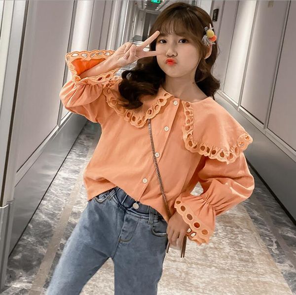 

2020 korean style girls shirt fashion full sleeve spring cotton girls blouse 4-9t c938, White;black
